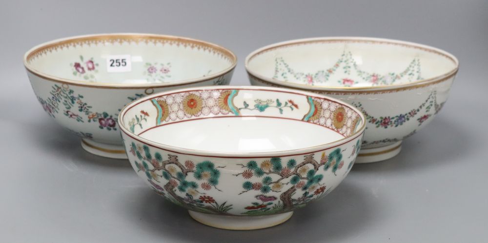 Two Samson famille rose bowls, in Qianlong style and a Japanese kutani bowl